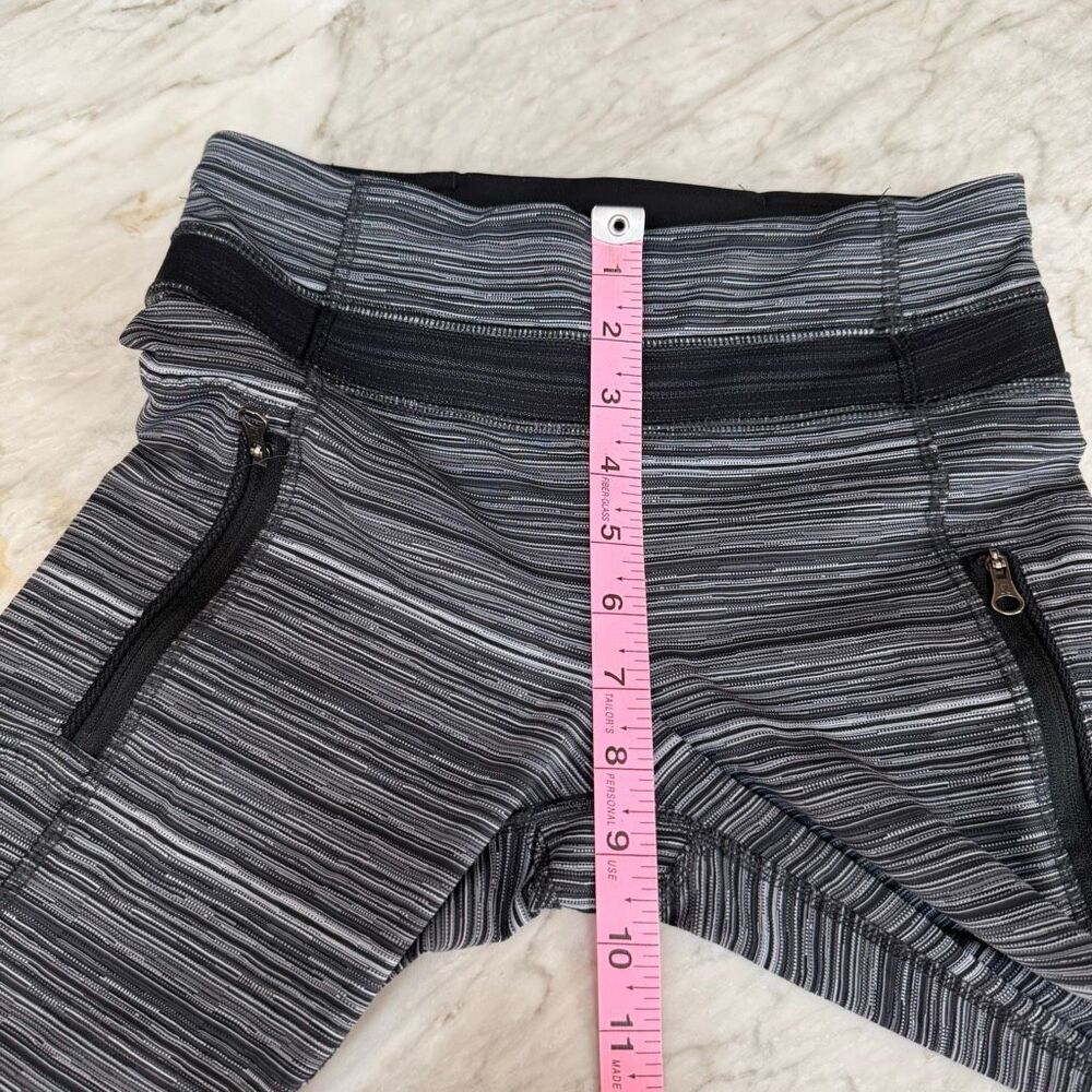 Lululemon Inspire Tight II leggings black/white striped pattern mesh detail sz 4 - Picture 5 of 8